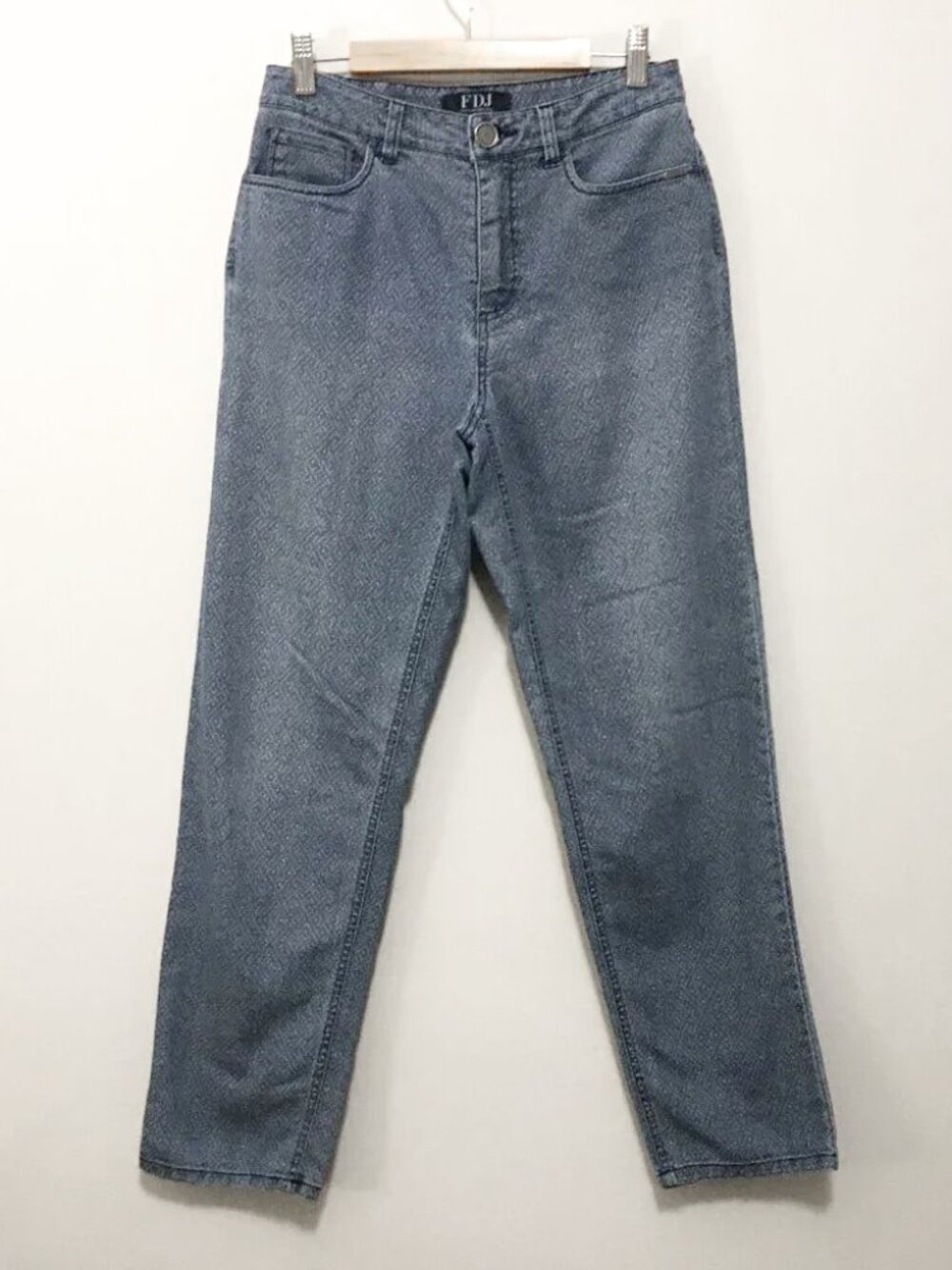 FDJ French Dressing Jeans Diamond Dot Print Blue Denim Size 6 Straight Leg